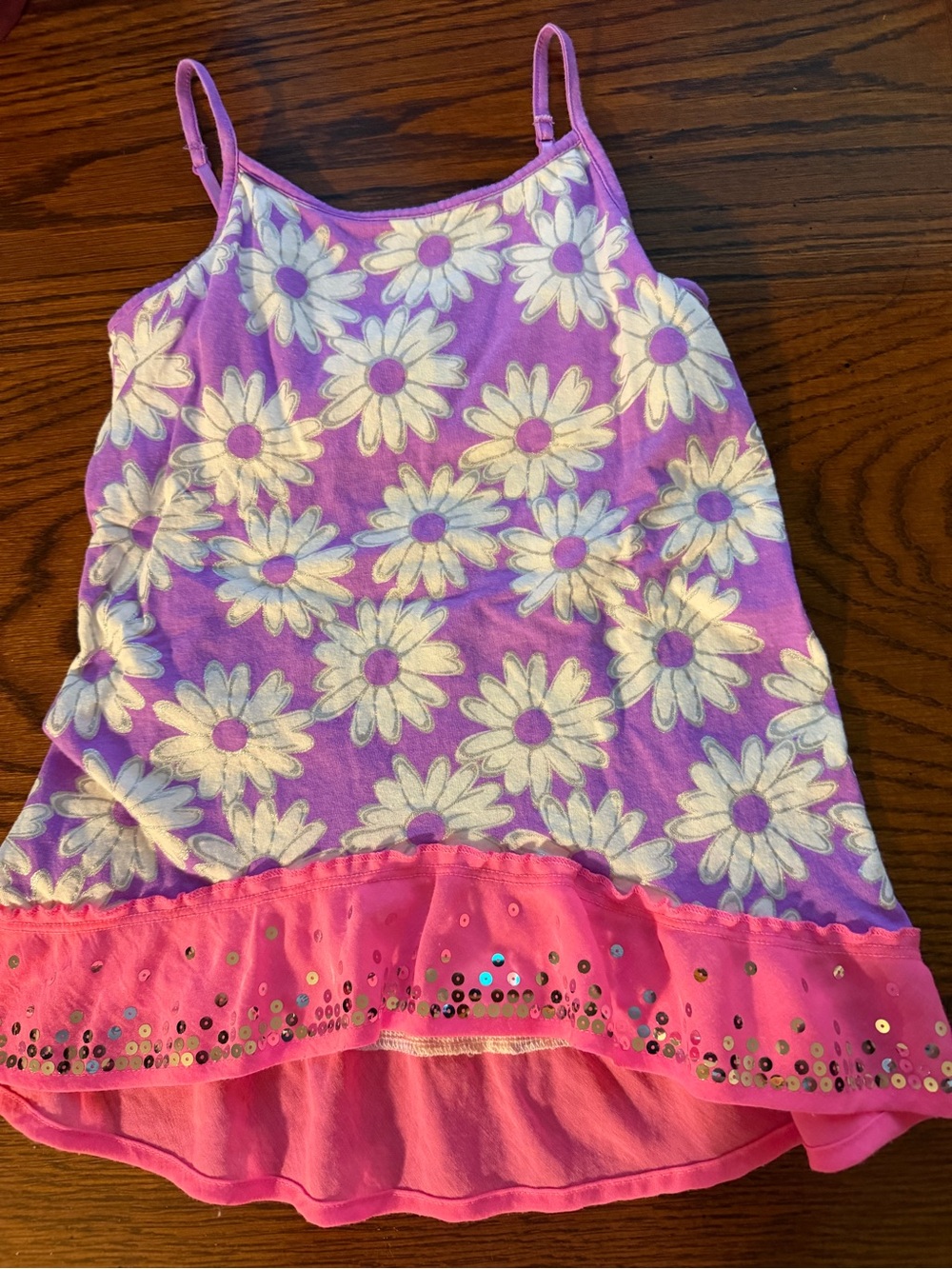 Justice Purple Daisy Tank Top with Pink Ruffle Trim